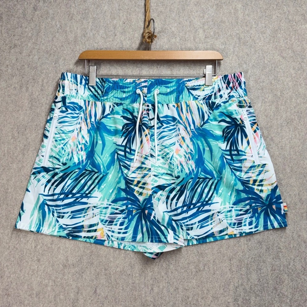 Ocean Pacific Women XL Blue Tropical Palm Print Board Shorts Swim Trunks XL